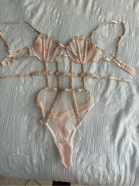 NWT Blush Pink Floral Embroidered Strappy Bodysuit
